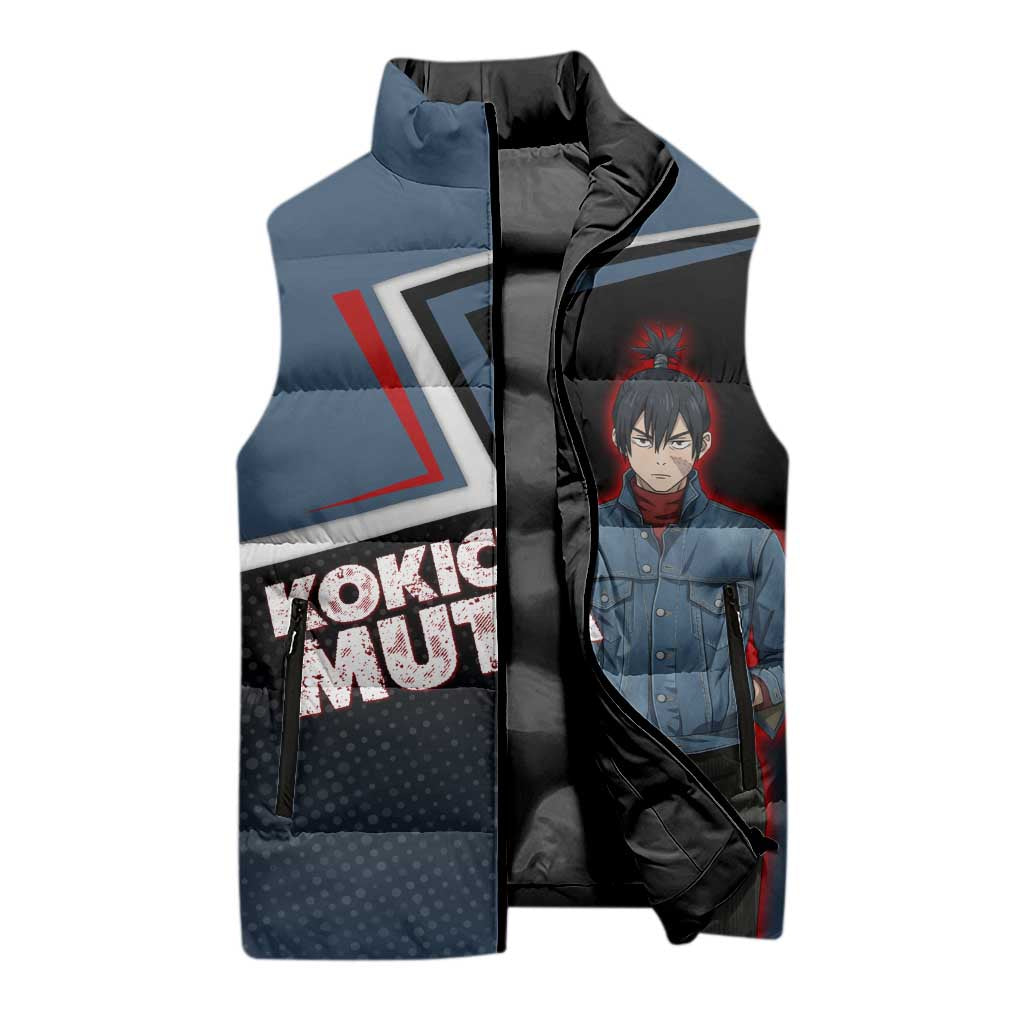 Kokichi Muta Sleeveless Puffer Jacket Bold Anime Graphic Style