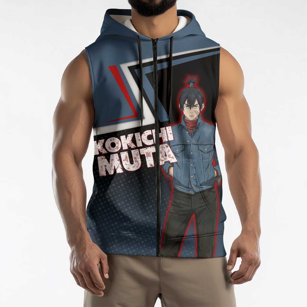 Kokichi Muta Sleeveless Zip Hoodie Bold Anime Graphic Style