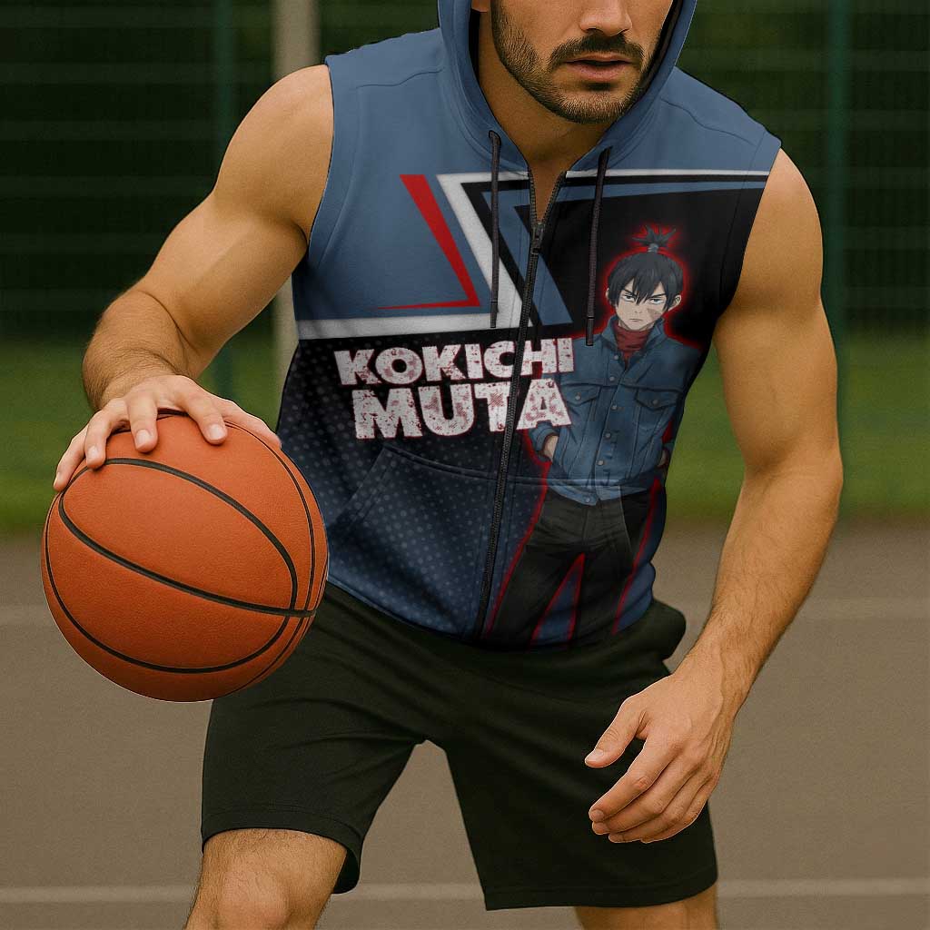 Kokichi Muta Sleeveless Zip Hoodie Bold Anime Graphic Style
