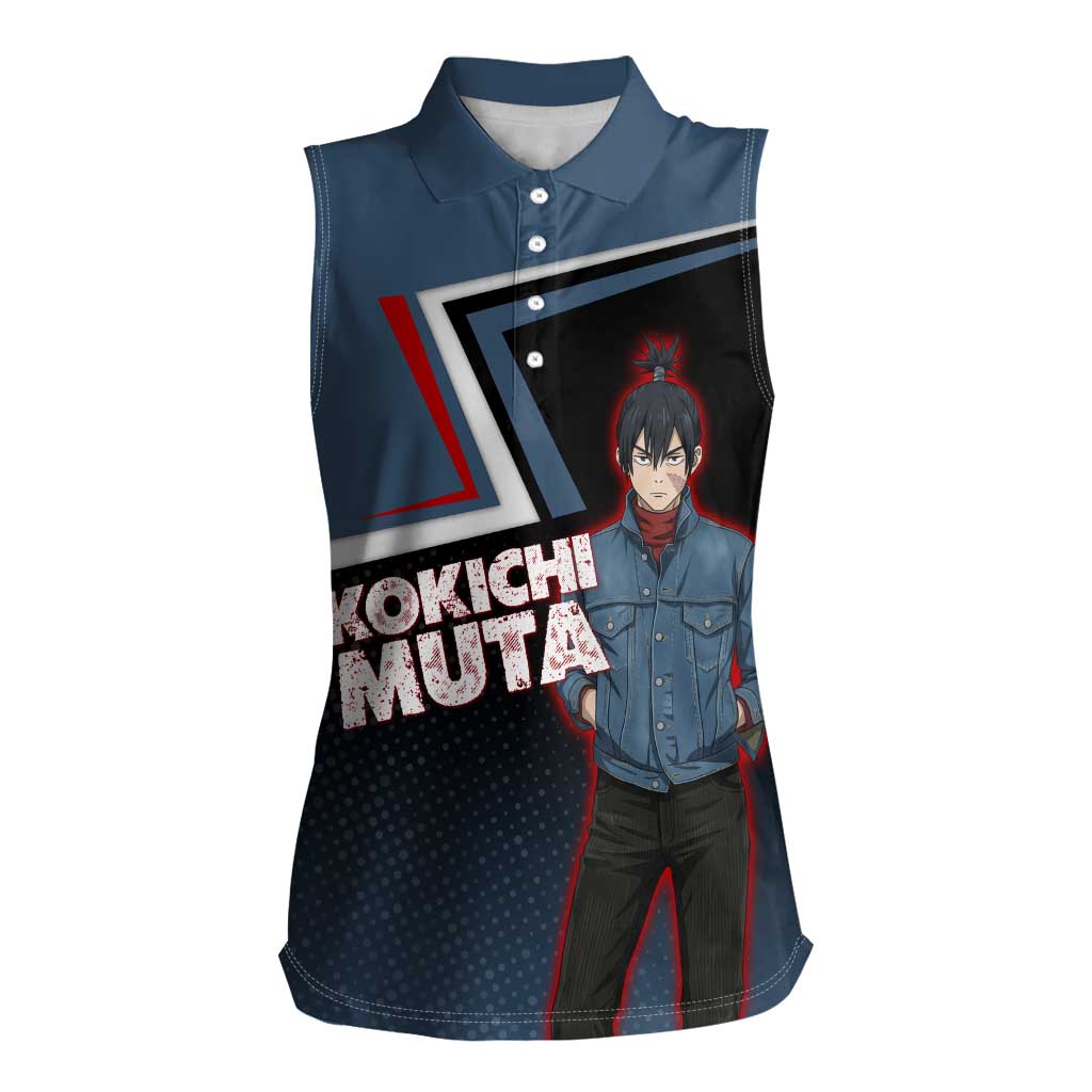Kokichi Muta Women Sleeveless Polo Shirt Bold Anime Graphic Style