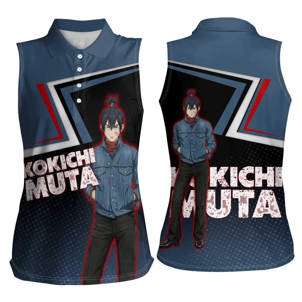 Kokichi Muta Women Sleeveless Polo Shirt Bold Anime Graphic Style