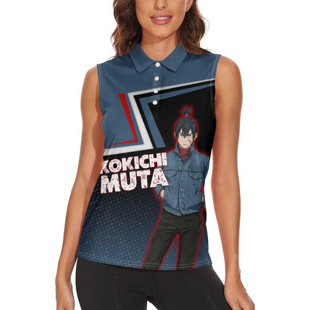 Kokichi Muta Women Sleeveless Polo Shirt Bold Anime Graphic Style