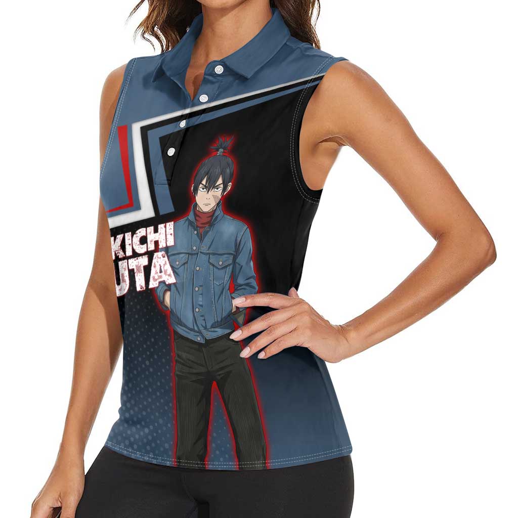Kokichi Muta Women Sleeveless Polo Shirt Bold Anime Graphic Style