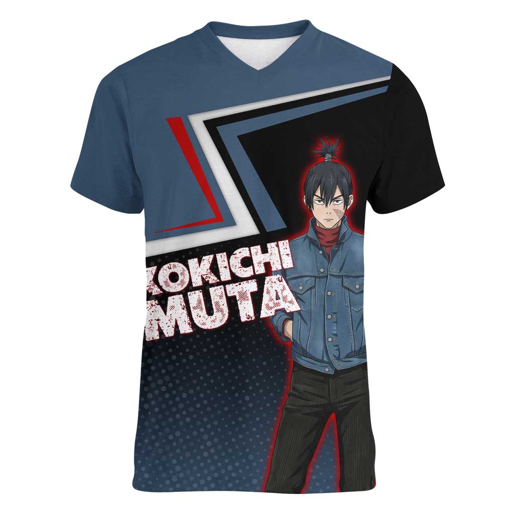 Kokichi Muta Women V-Neck T-Shirt Bold Anime Graphic Style