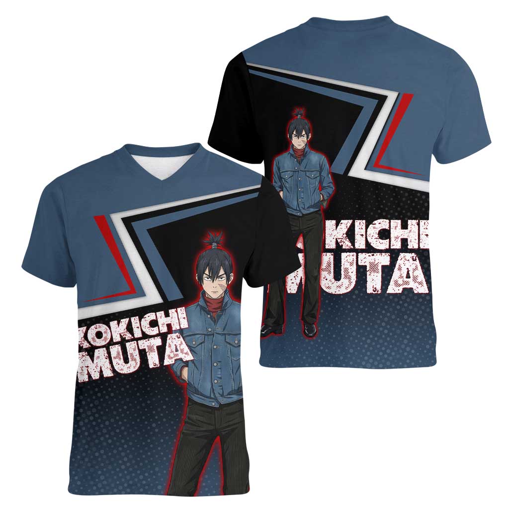 Kokichi Muta Women V-Neck T-Shirt Bold Anime Graphic Style