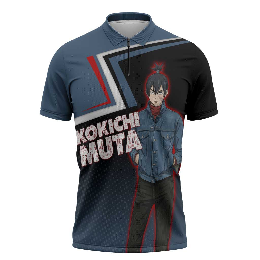 Kokichi Muta Zipper Polo Shirt Bold Anime Graphic Style
