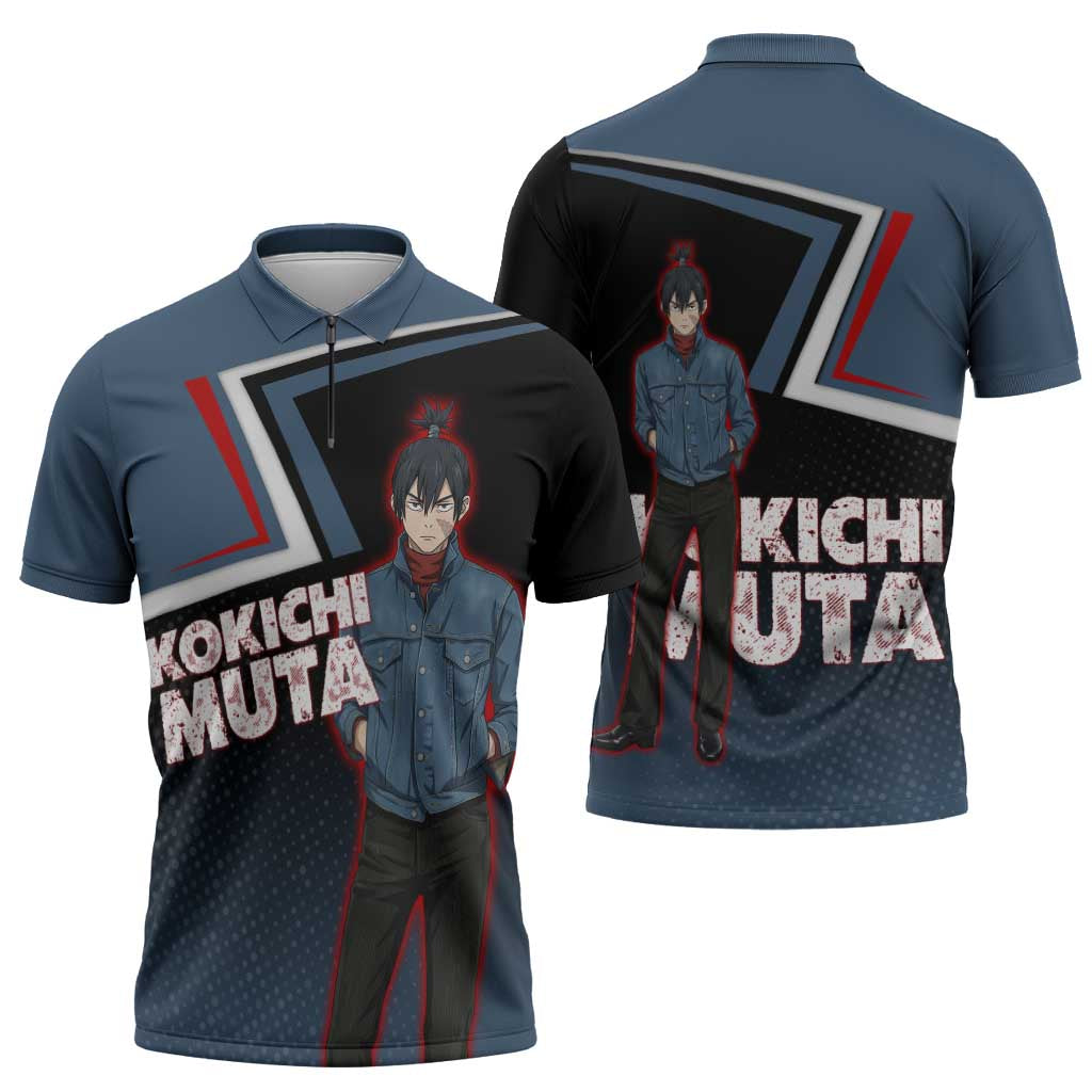 Kokichi Muta Zipper Polo Shirt Bold Anime Graphic Style