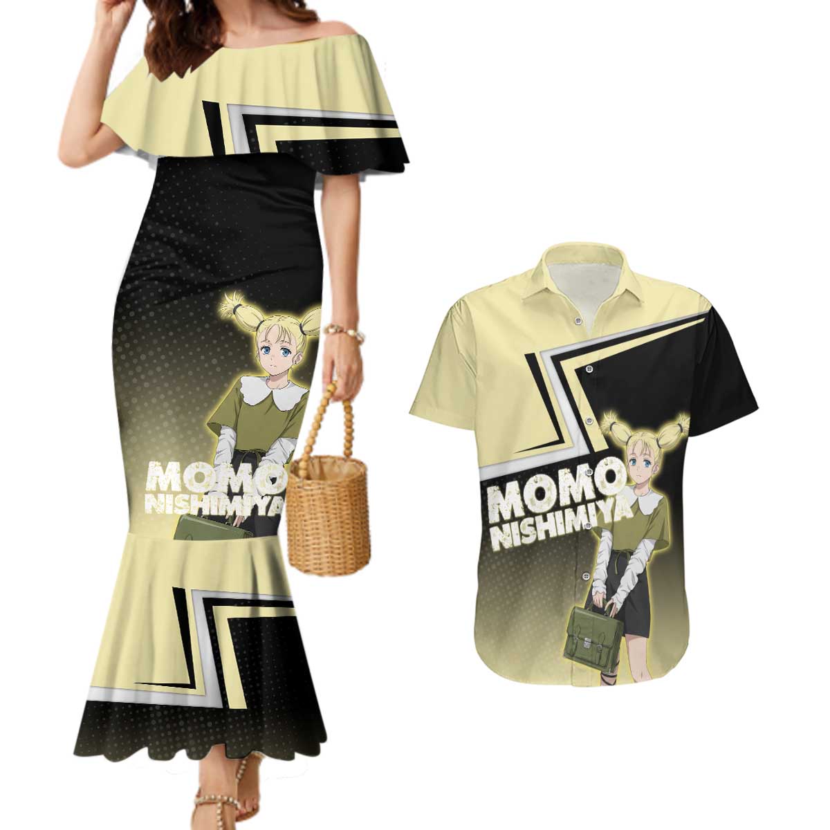 Momo Nishimiya Couples Matching Mermaid Dress and Hawaiian Shirt Soft Pastel Anime Style