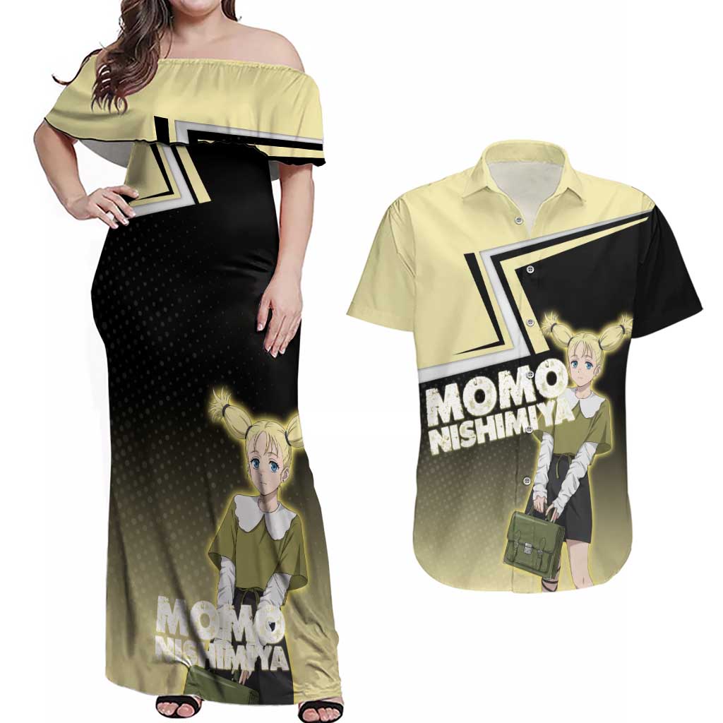 Momo Nishimiya Couples Matching Off Shoulder Maxi Dress and Hawaiian Shirt Soft Pastel Anime Style