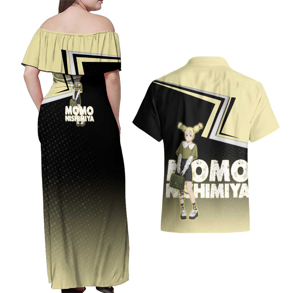 Momo Nishimiya Couples Matching Off Shoulder Maxi Dress and Hawaiian Shirt Soft Pastel Anime Style