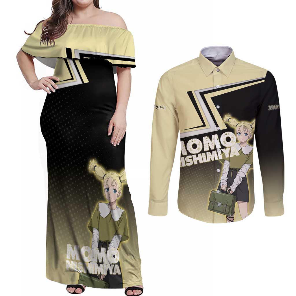 Momo Nishimiya Couples Matching Off Shoulder Maxi Dress and Long Sleeve Button Shirt Soft Pastel Anime Style