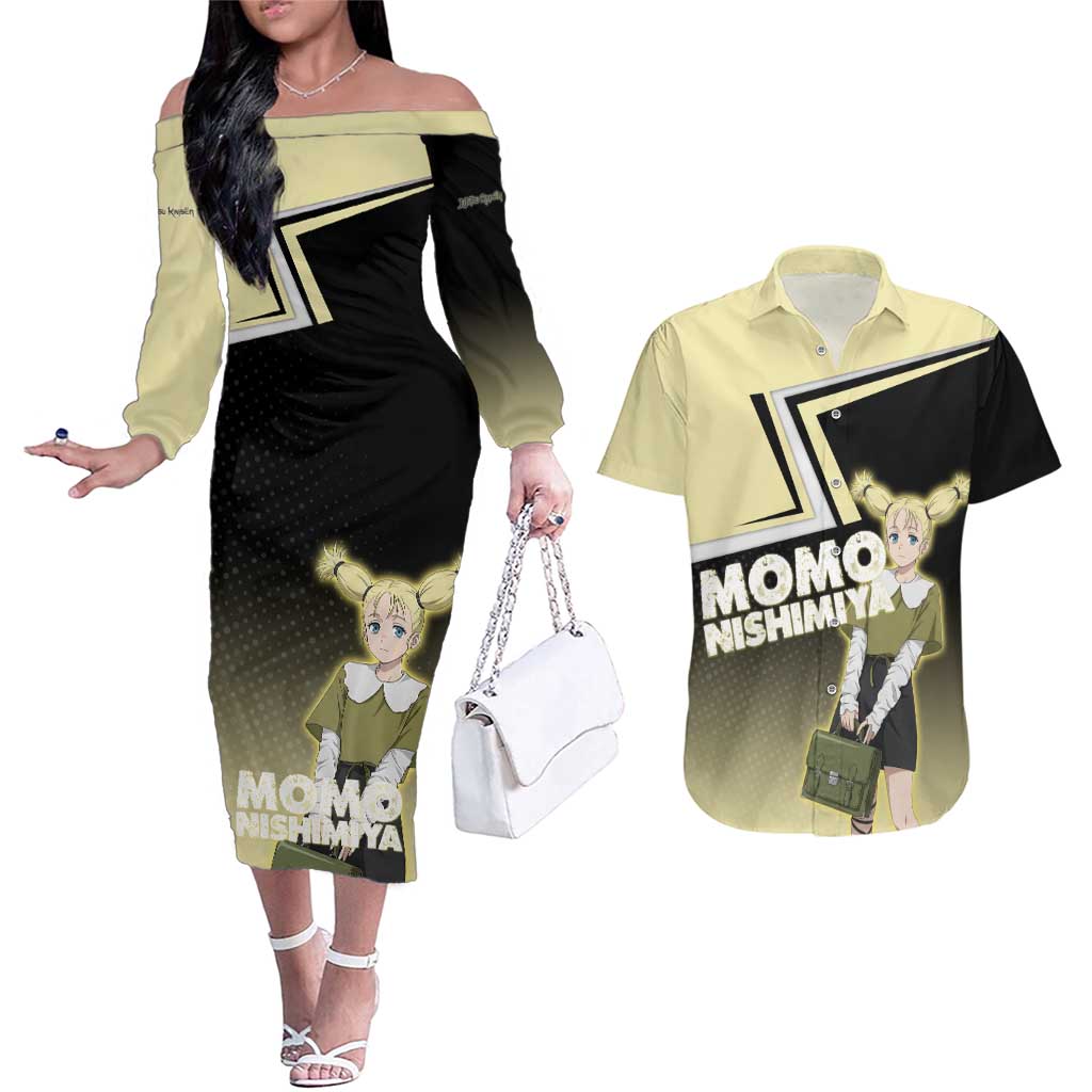 Momo Nishimiya Couples Matching Off The Shoulder Long Sleeve Dress and Hawaiian Shirt Soft Pastel Anime Style