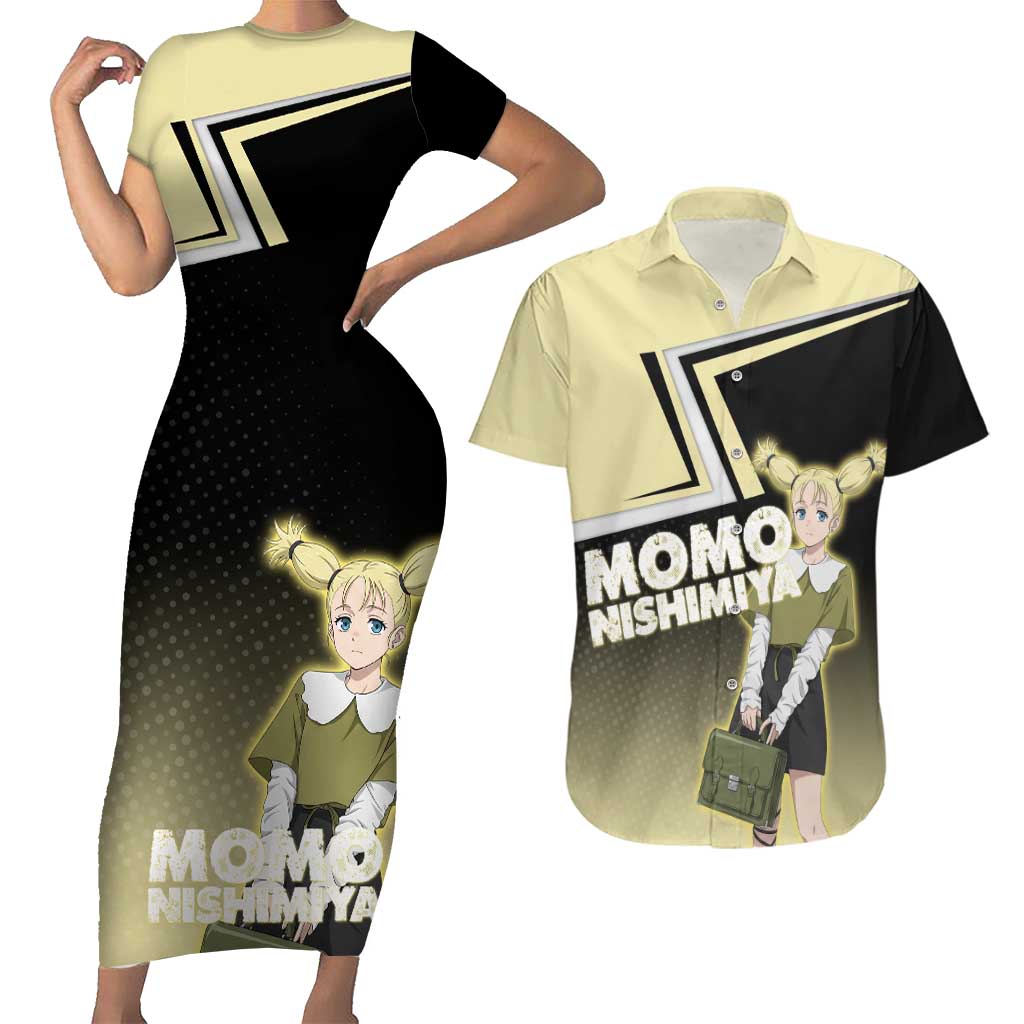 Momo Nishimiya Couples Matching Short Sleeve Bodycon Dress and Hawaiian Shirt Soft Pastel Anime Style