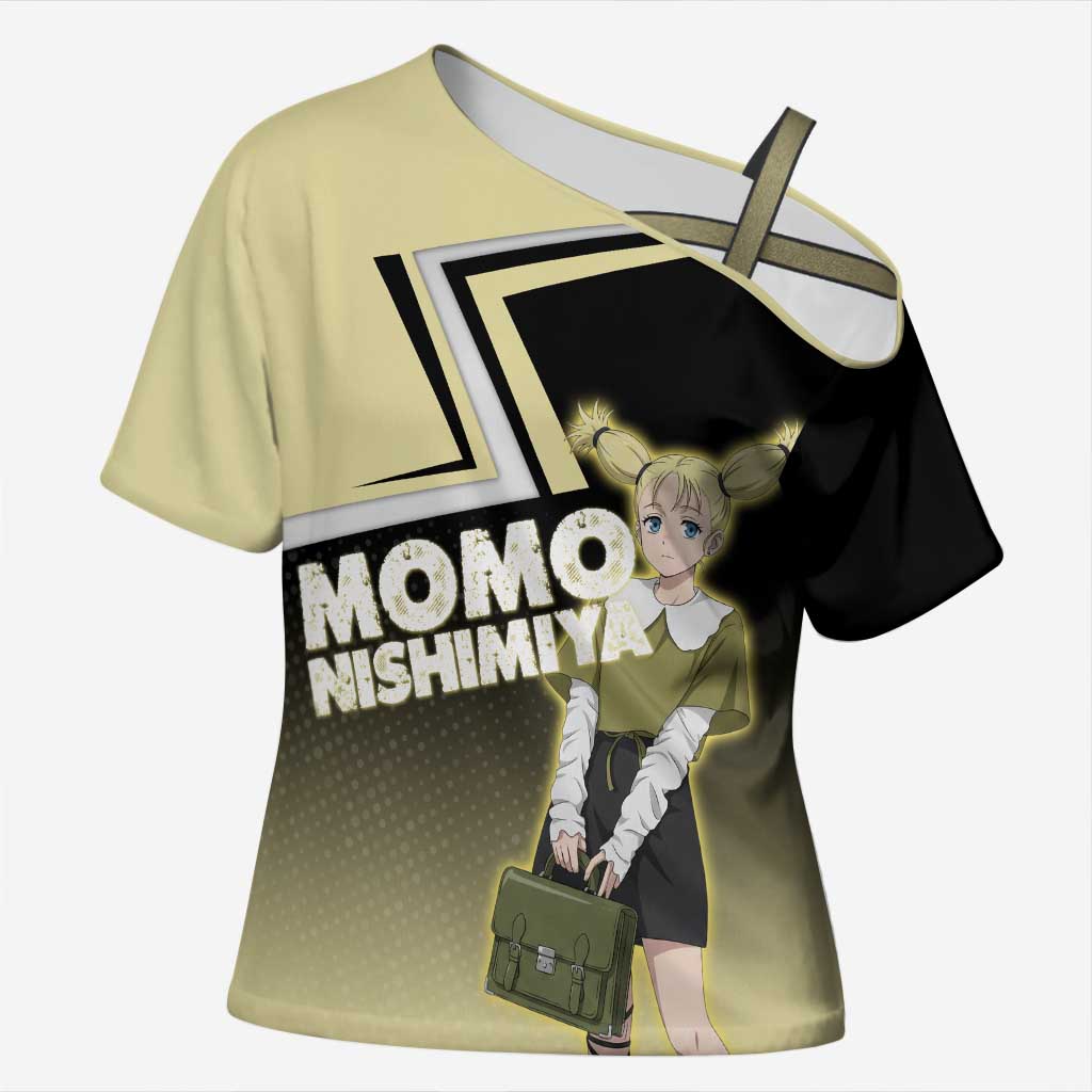 Momo Nishimiya Cross Shoulder Shirt Soft Pastel Anime Style
