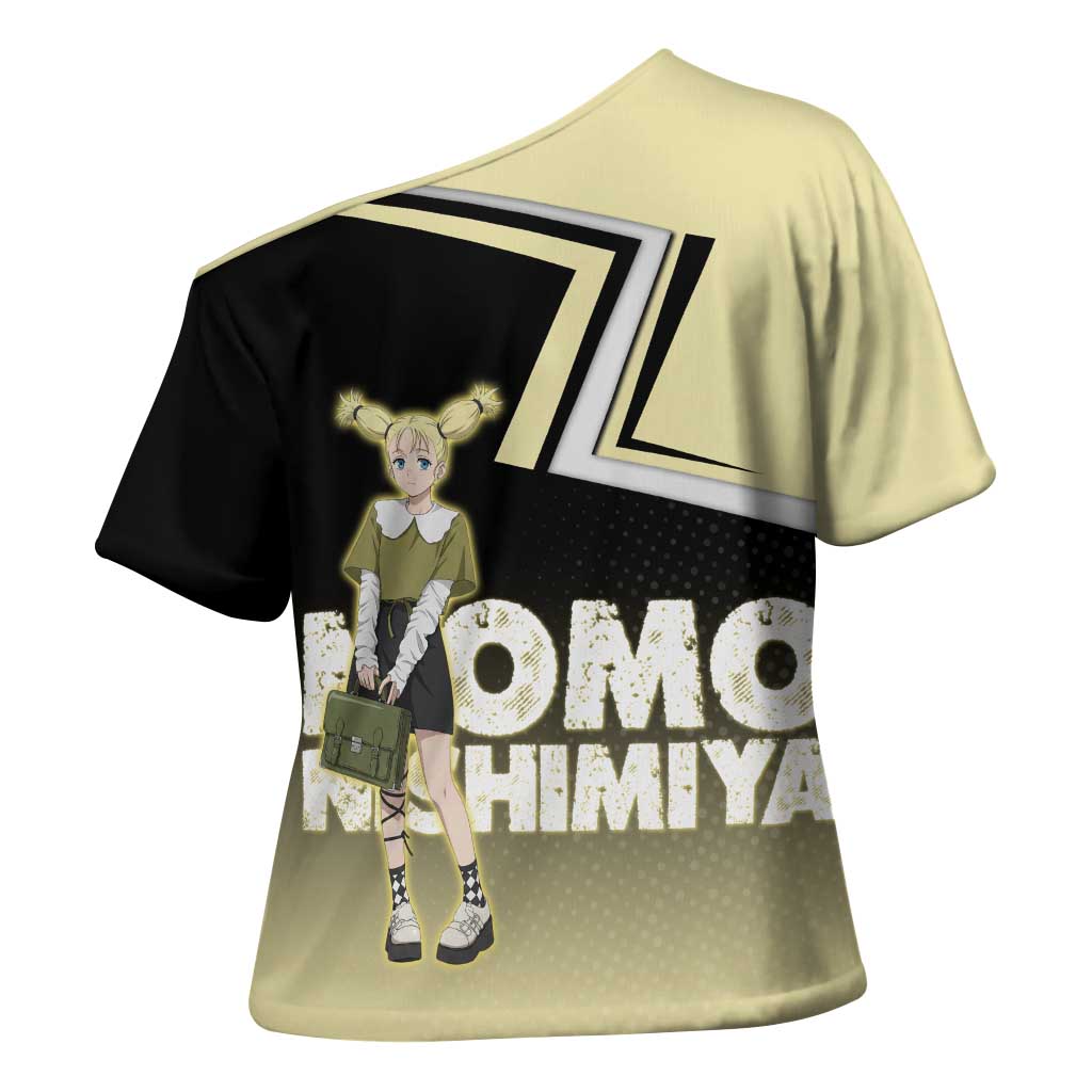 Momo Nishimiya Cross Shoulder Shirt Soft Pastel Anime Style