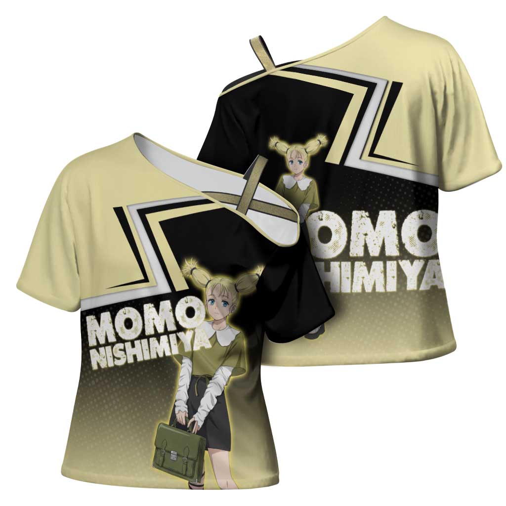 Momo Nishimiya Cross Shoulder Shirt Soft Pastel Anime Style