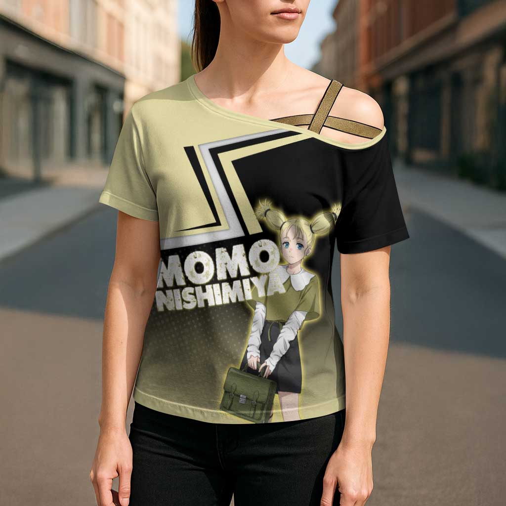 Momo Nishimiya Cross Shoulder Shirt Soft Pastel Anime Style