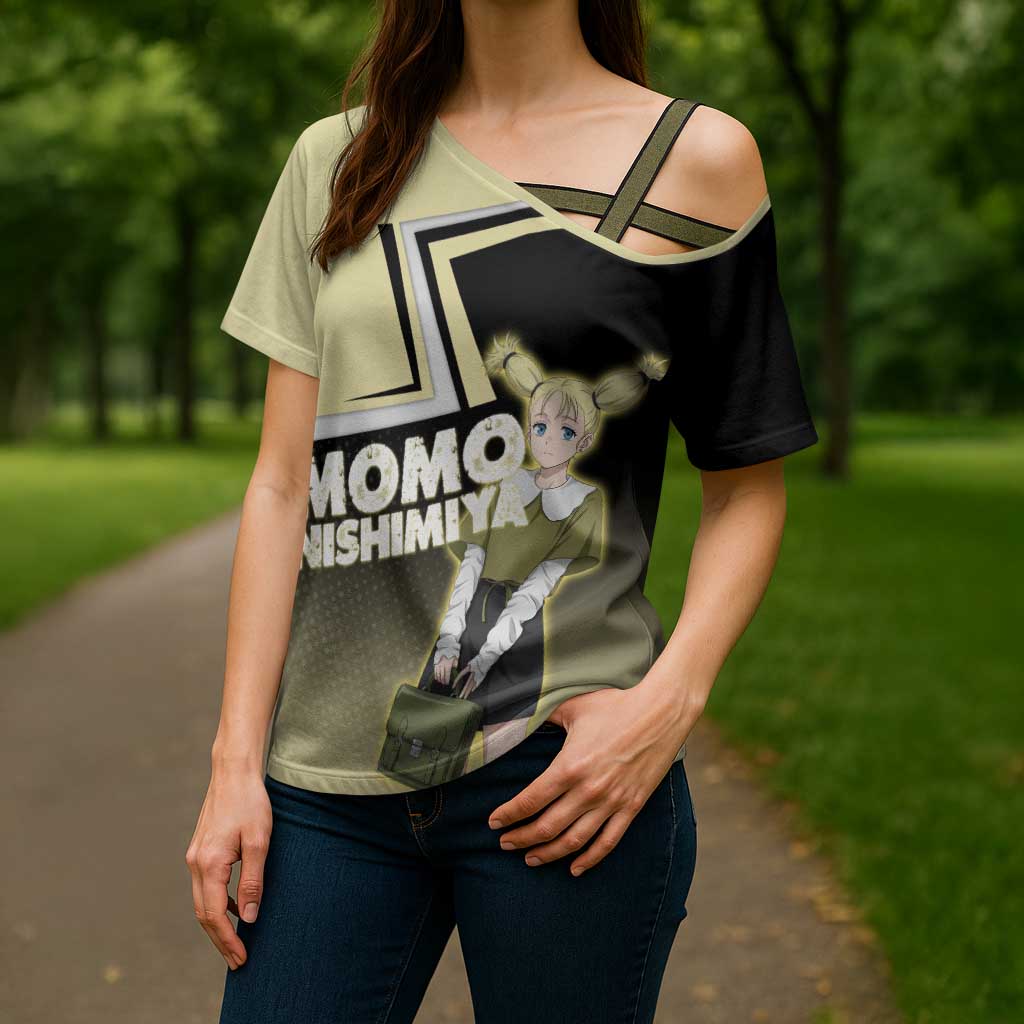 Momo Nishimiya Cross Shoulder Shirt Soft Pastel Anime Style