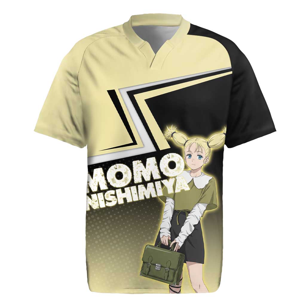 Momo Nishimiya Rugby Jersey Soft Pastel Anime Style
