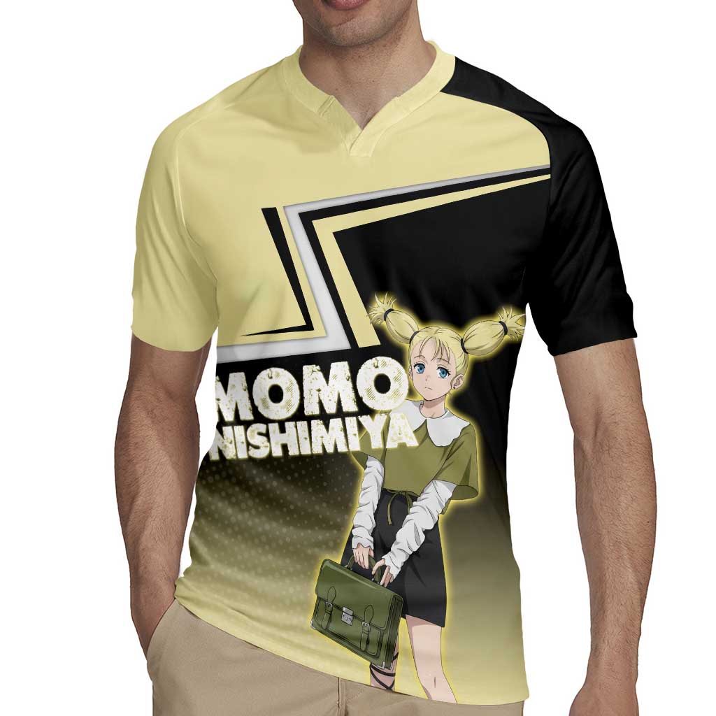 Momo Nishimiya Rugby Jersey Soft Pastel Anime Style