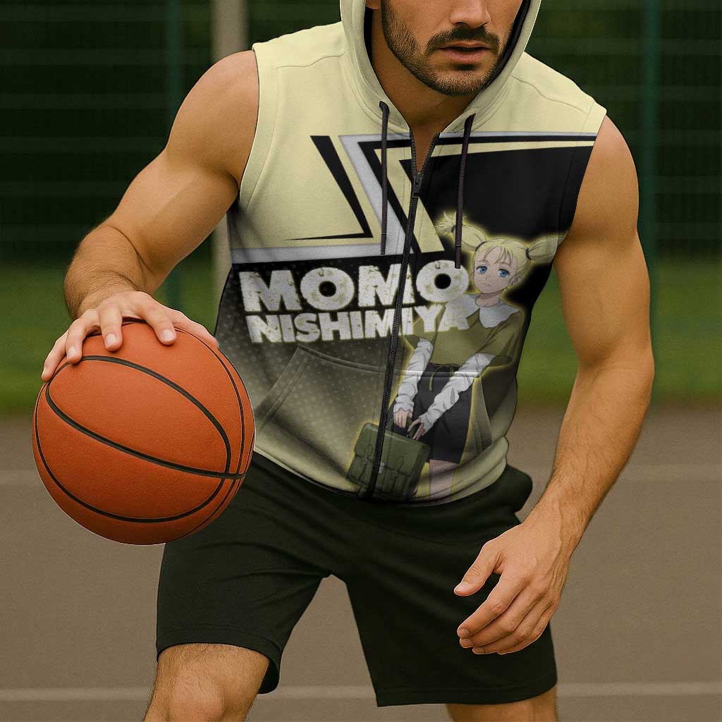 Momo Nishimiya Sleeveless Zip Hoodie Soft Pastel Anime Style