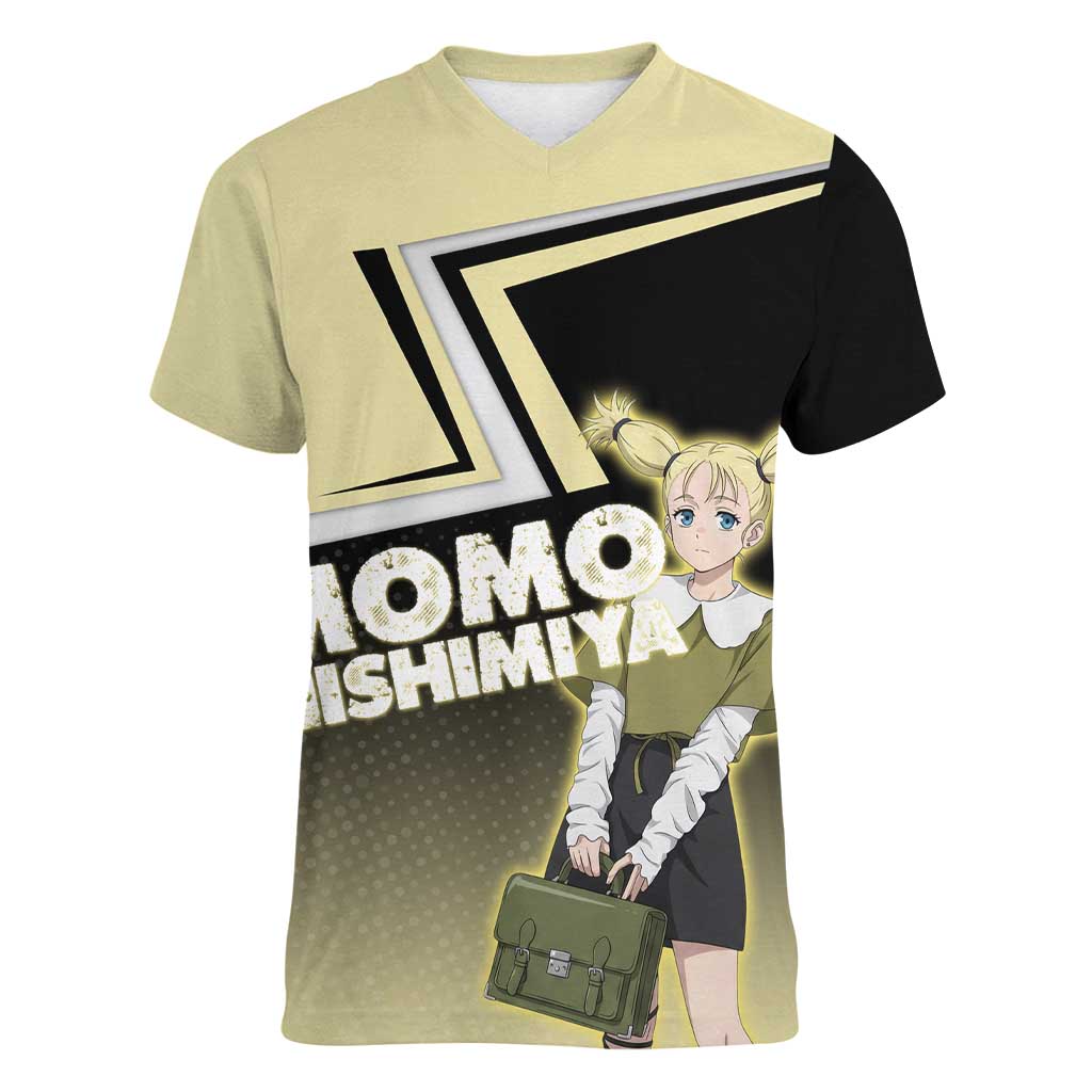 Momo Nishimiya Women V-Neck T-Shirt Soft Pastel Anime Style