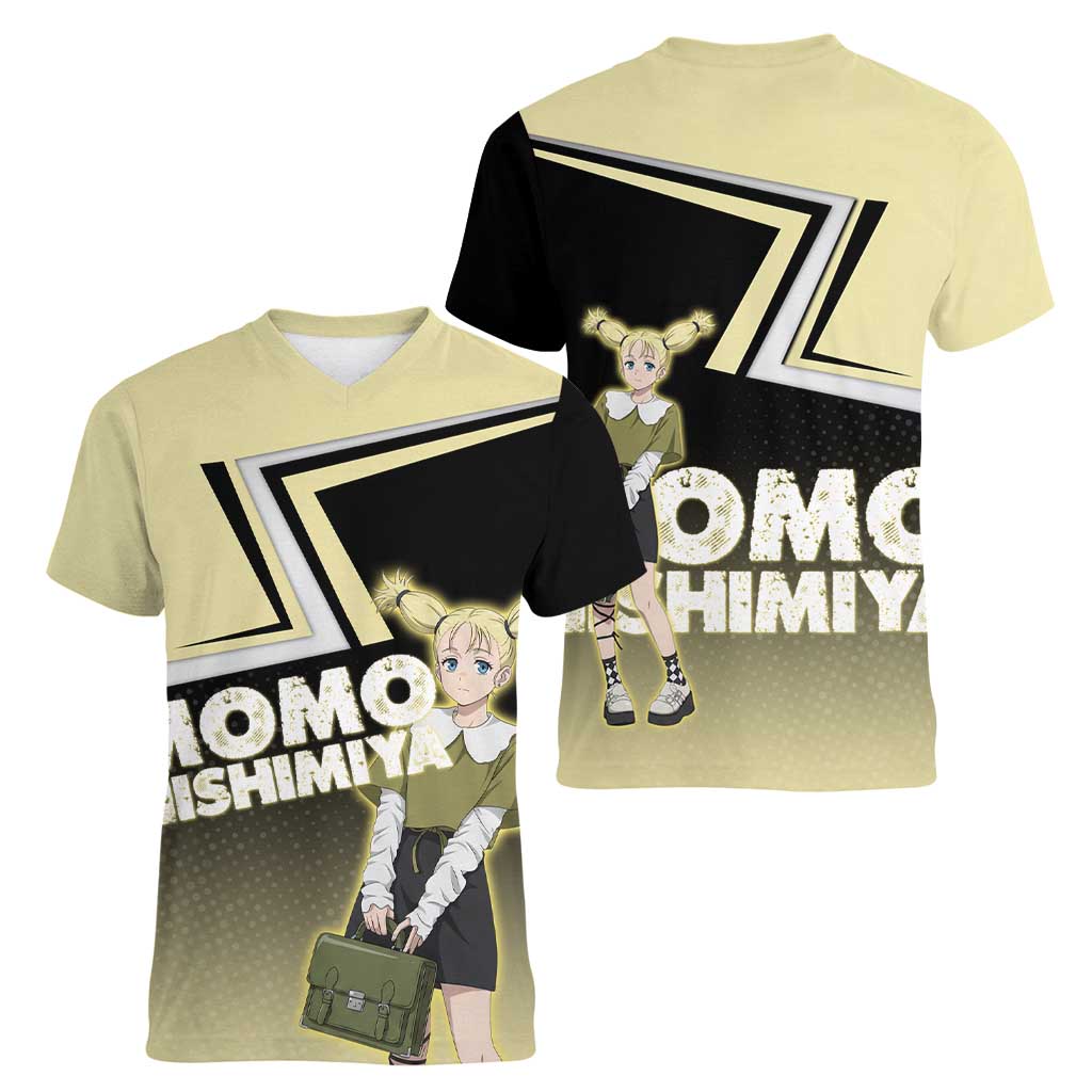 Momo Nishimiya Women V-Neck T-Shirt Soft Pastel Anime Style