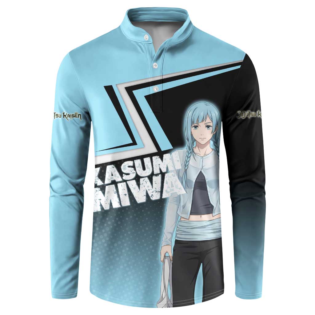 Kasumi Miwa Button Sweatshirt Blue Gradient Anime Style