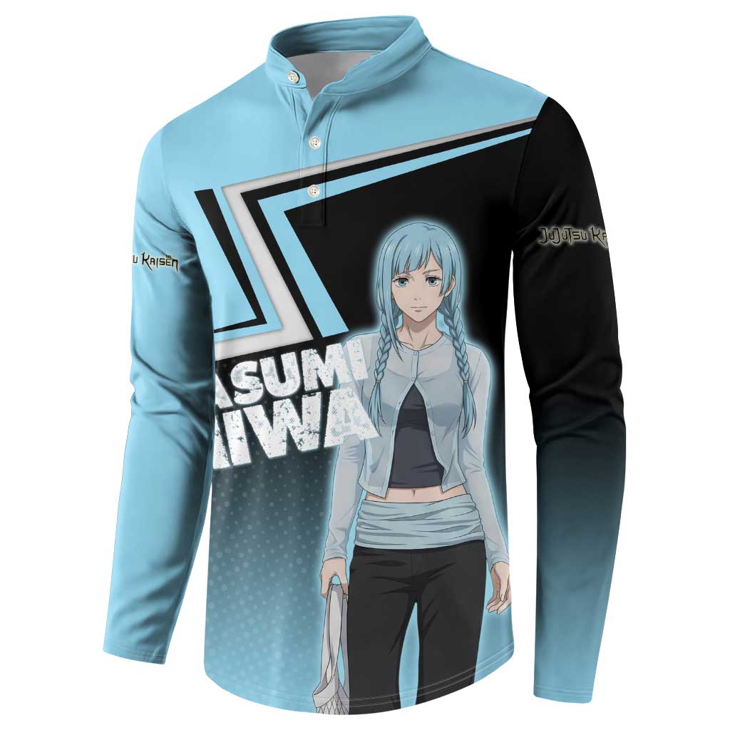 Kasumi Miwa Button Sweatshirt Blue Gradient Anime Style