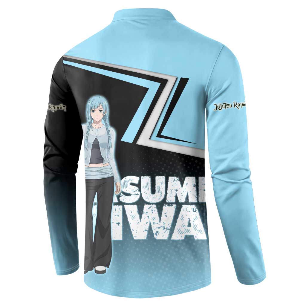 Kasumi Miwa Button Sweatshirt Blue Gradient Anime Style