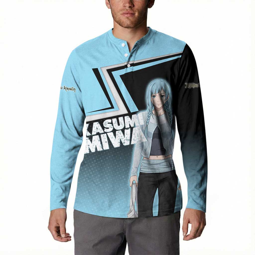 Kasumi Miwa Button Sweatshirt Blue Gradient Anime Style