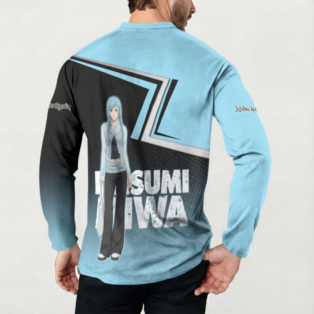Kasumi Miwa Button Sweatshirt Blue Gradient Anime Style