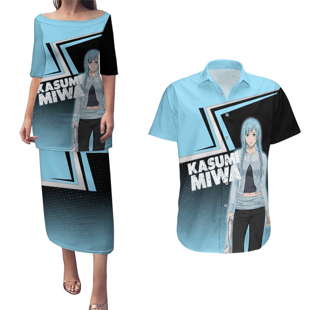 Kasumi Miwa Couples Matching Puletasi and Hawaiian Shirt Blue Gradient Anime Style