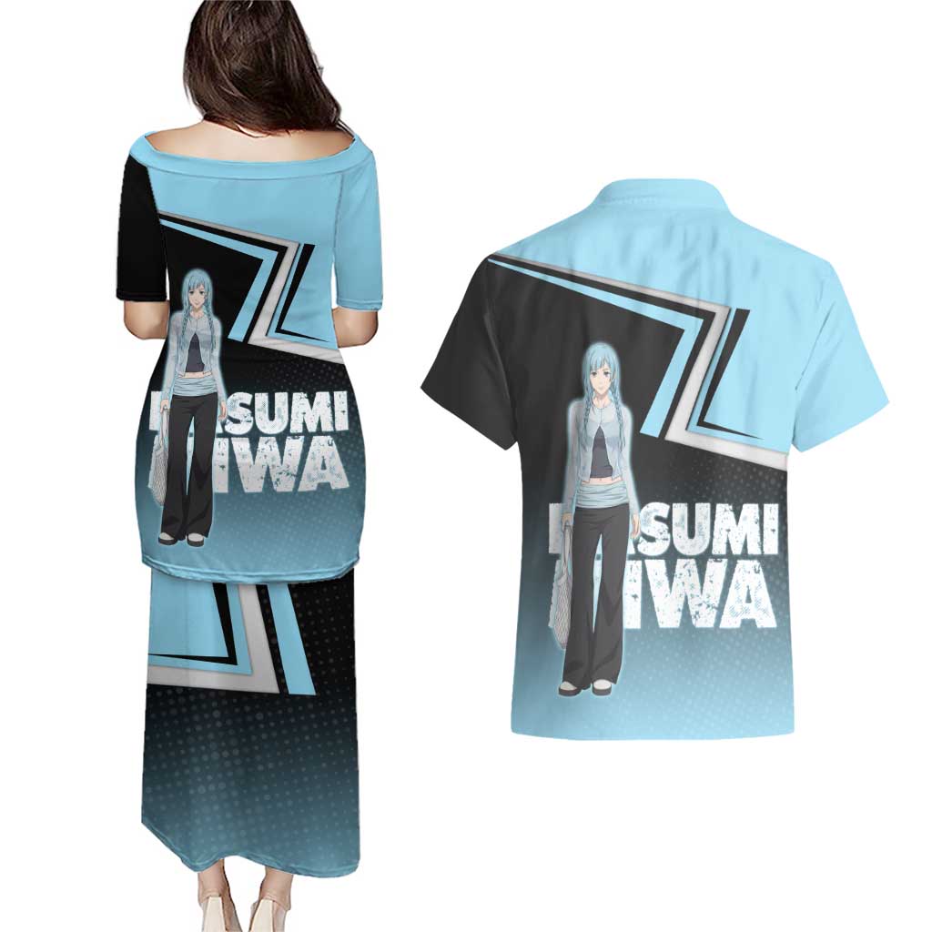 Kasumi Miwa Couples Matching Puletasi and Hawaiian Shirt Blue Gradient Anime Style