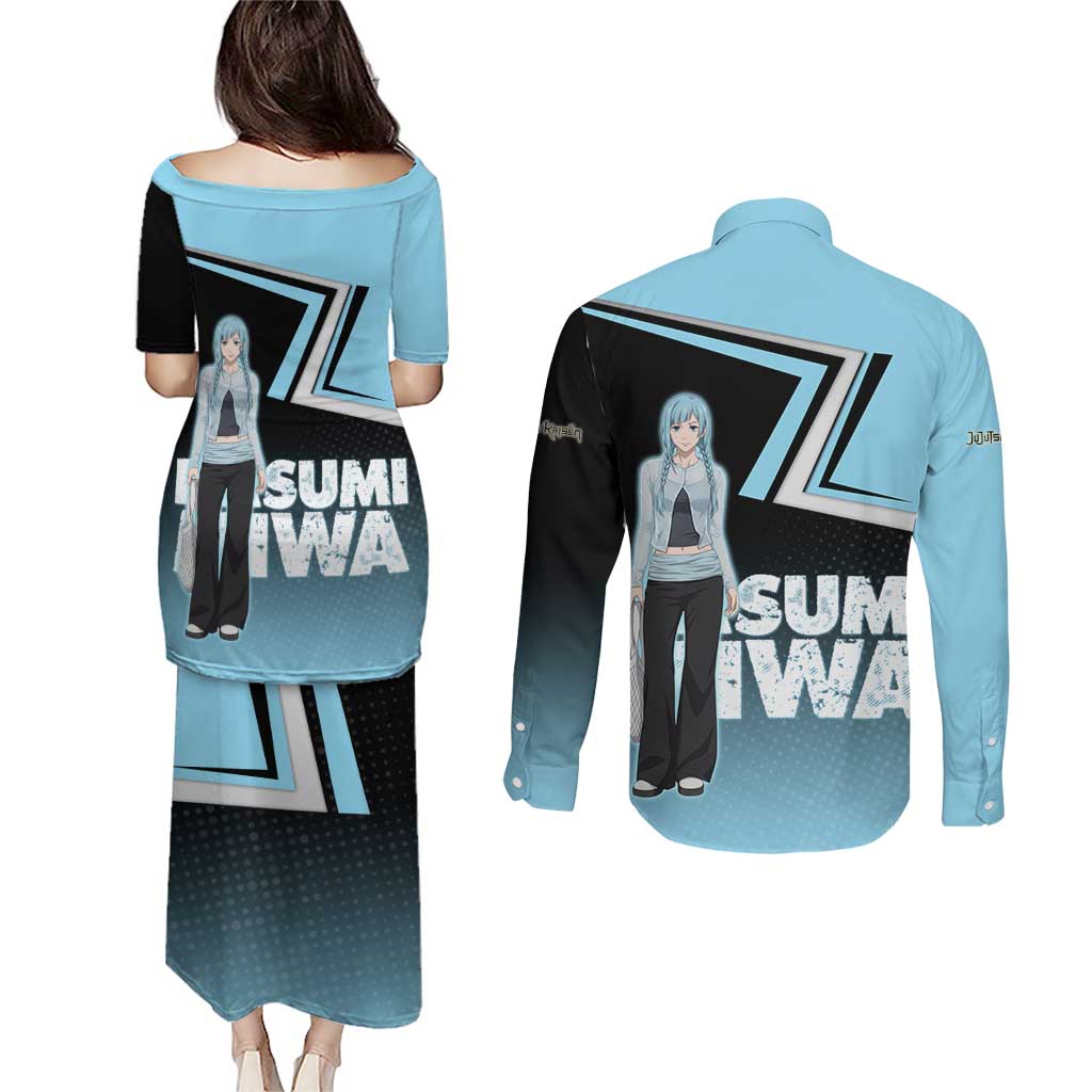 Kasumi Miwa Couples Matching Puletasi and Long Sleeve Button Shirt Blue Gradient Anime Style
