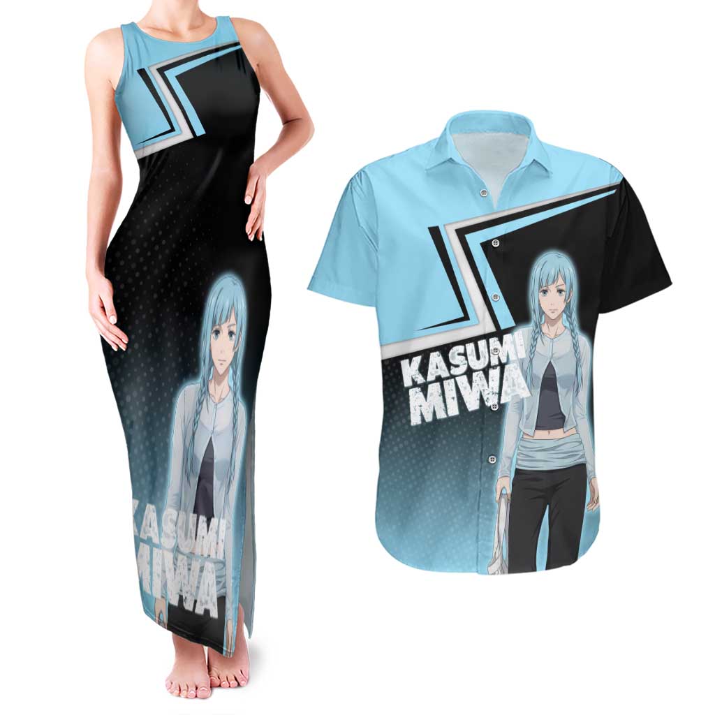Kasumi Miwa Couples Matching Tank Maxi Dress and Hawaiian Shirt Blue Gradient Anime Style
