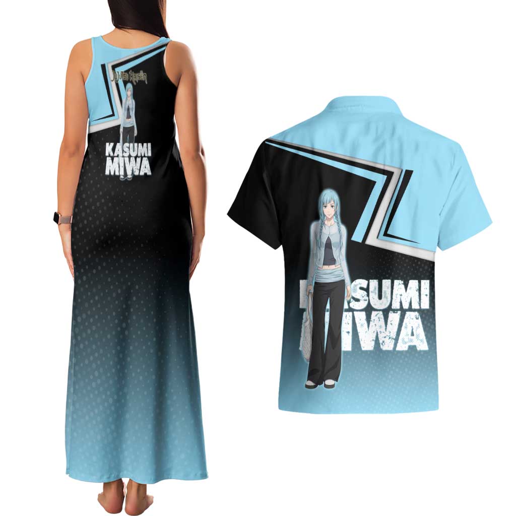 Kasumi Miwa Couples Matching Tank Maxi Dress and Hawaiian Shirt Blue Gradient Anime Style