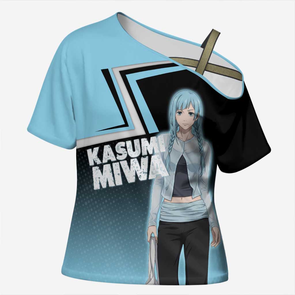 Kasumi Miwa Cross Shoulder Shirt Blue Gradient Anime Style