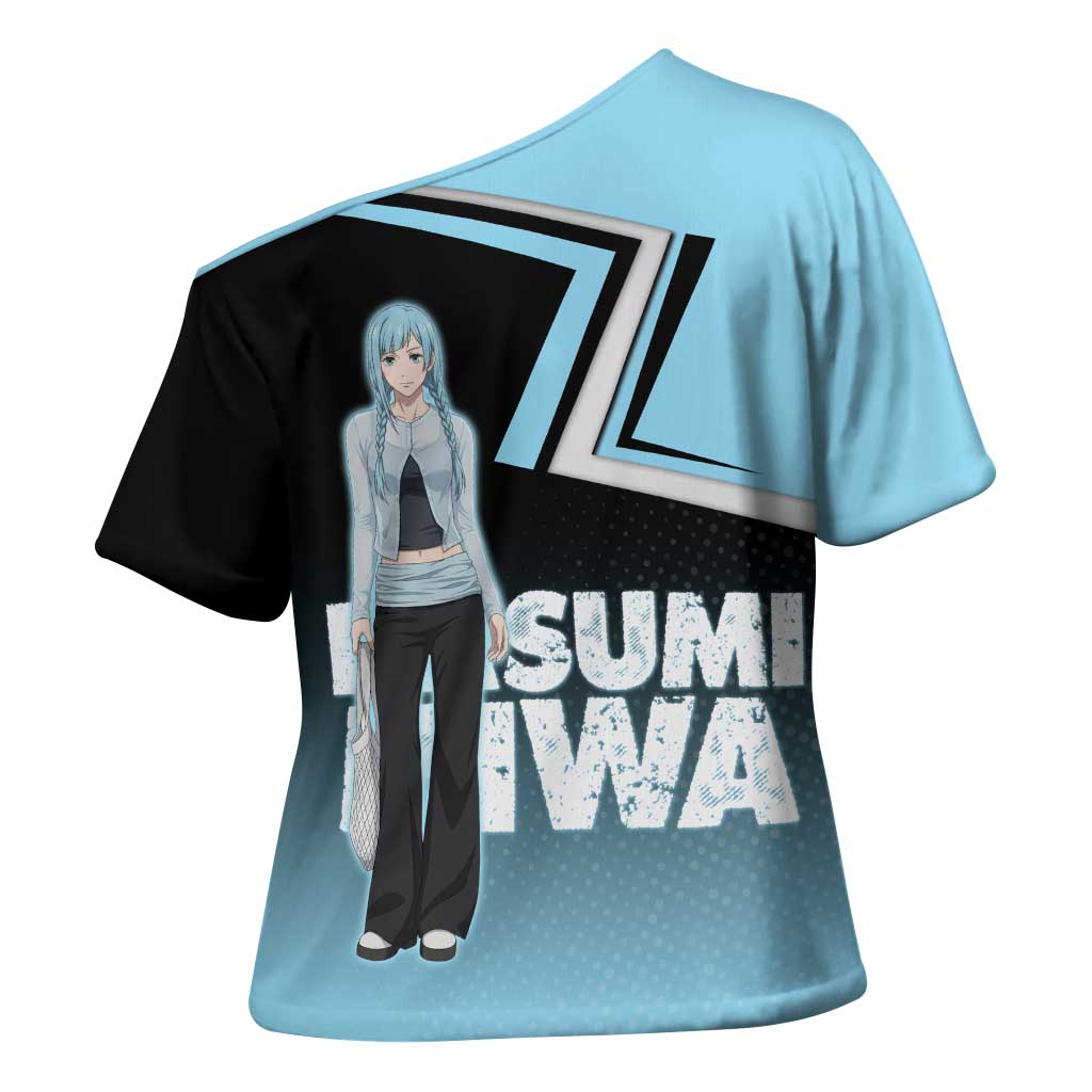 Kasumi Miwa Cross Shoulder Shirt Blue Gradient Anime Style