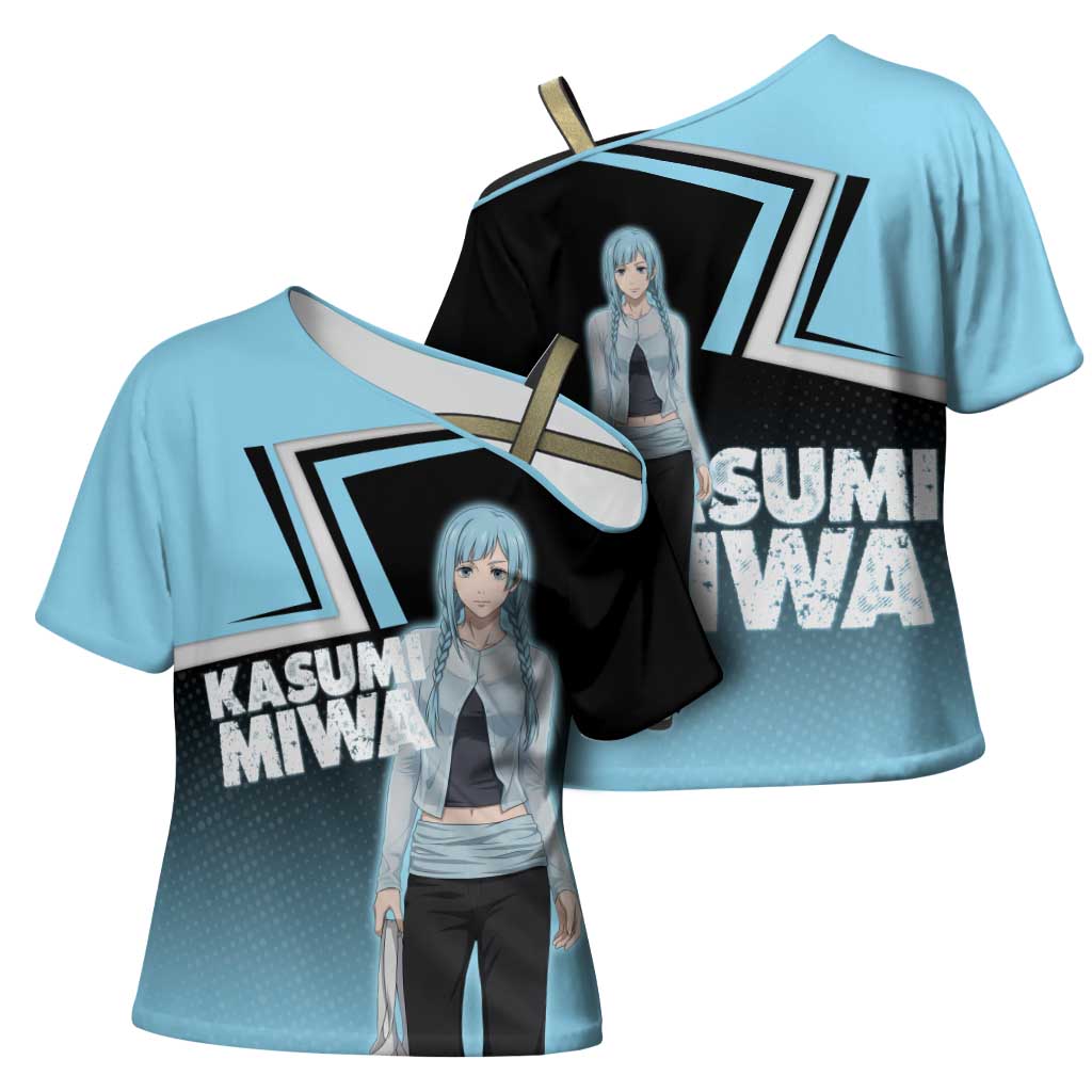 Kasumi Miwa Cross Shoulder Shirt Blue Gradient Anime Style