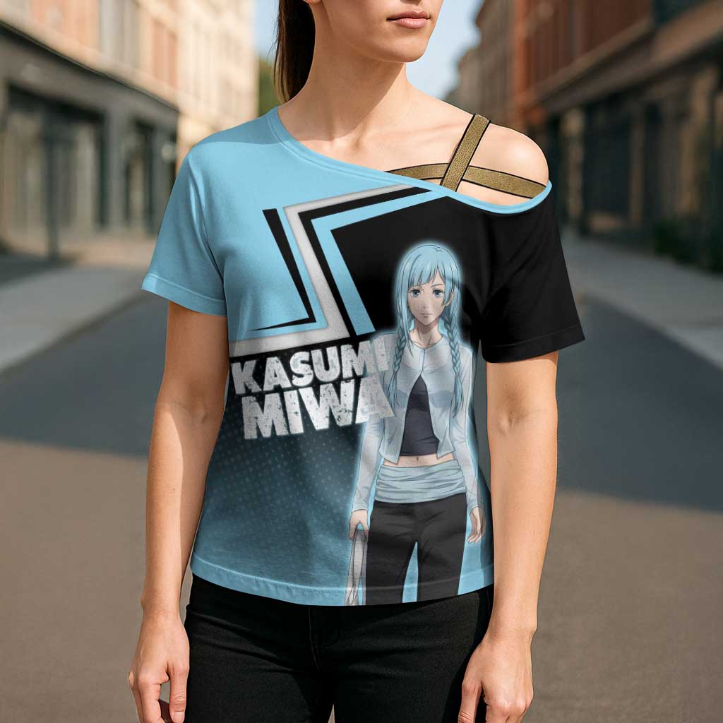 Kasumi Miwa Cross Shoulder Shirt Blue Gradient Anime Style