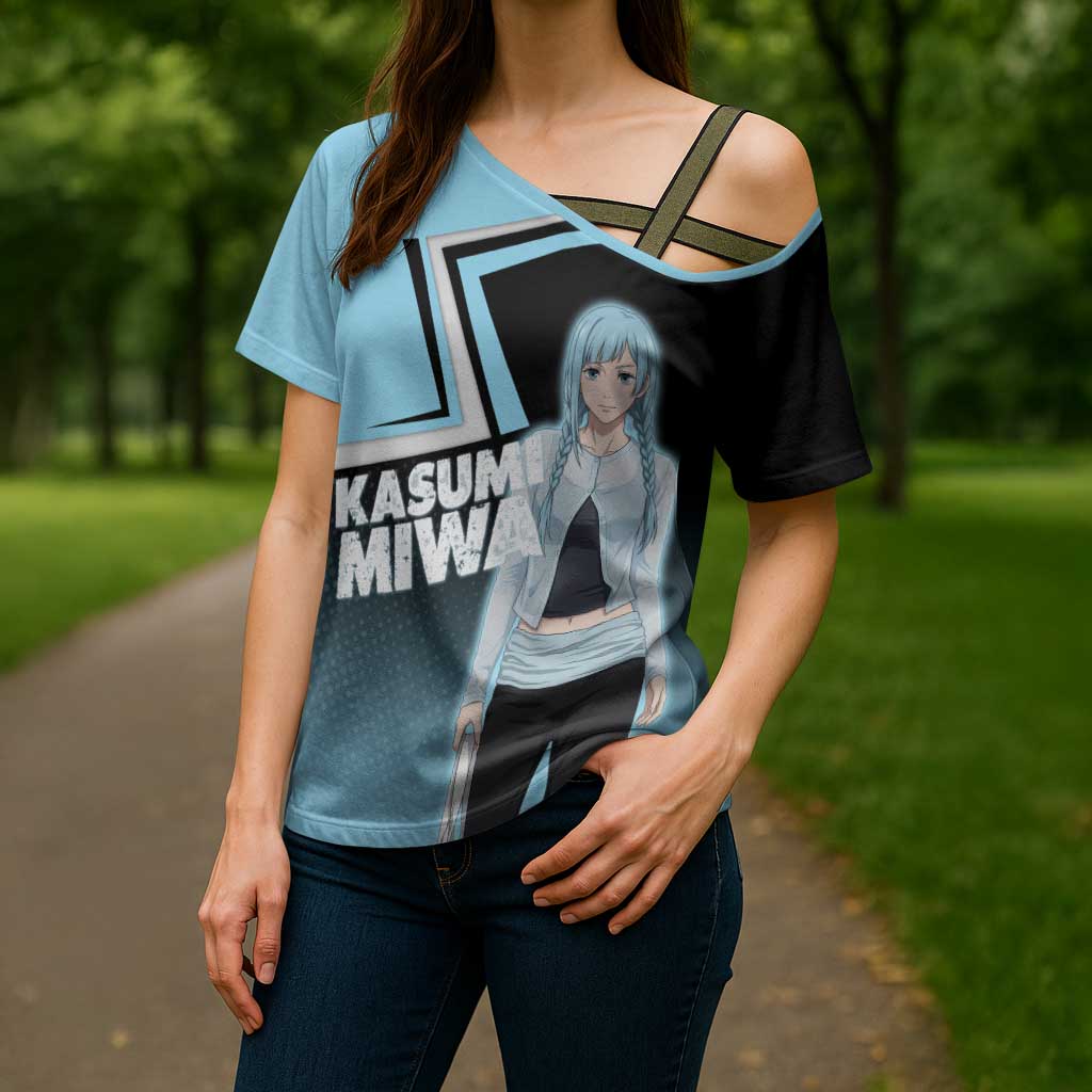 Kasumi Miwa Cross Shoulder Shirt Blue Gradient Anime Style