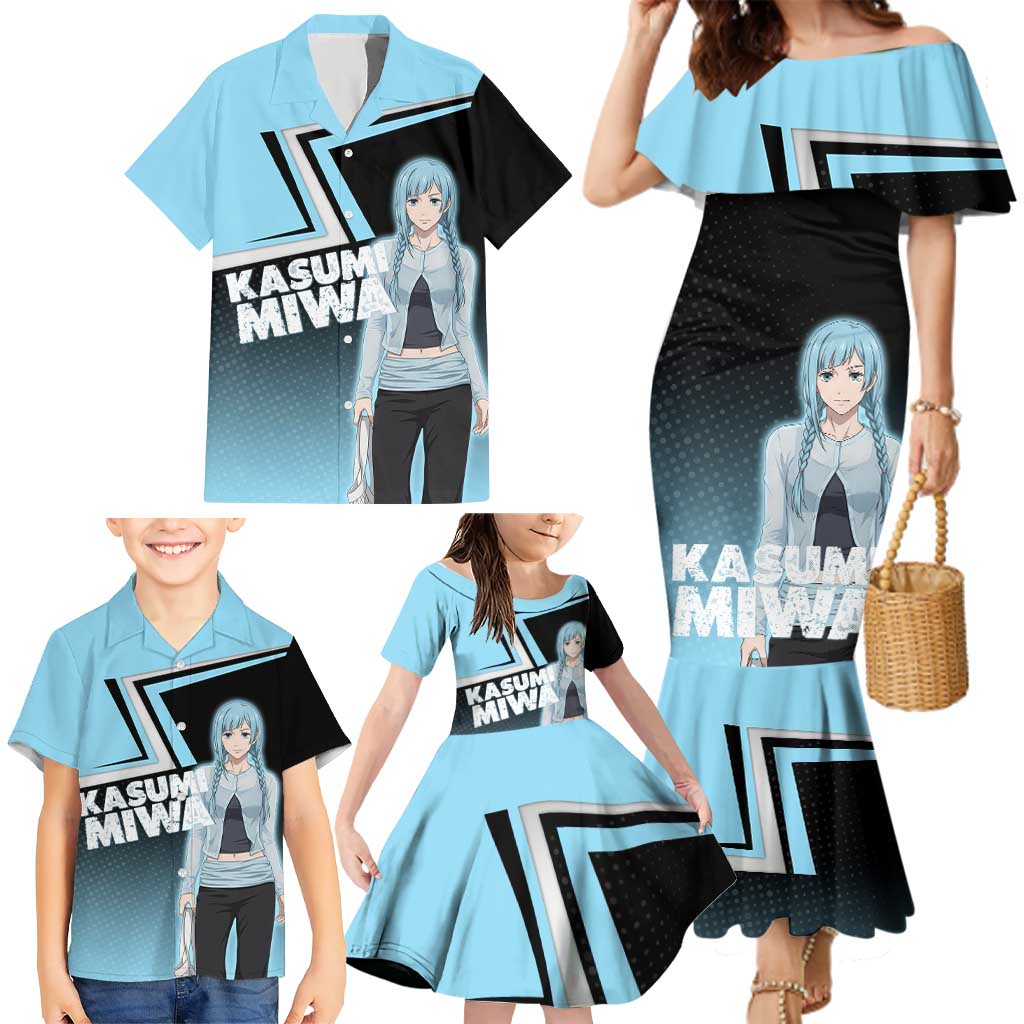 Kasumi Miwa Family Matching Mermaid Dress and Hawaiian Shirt Blue Gradient Anime Style