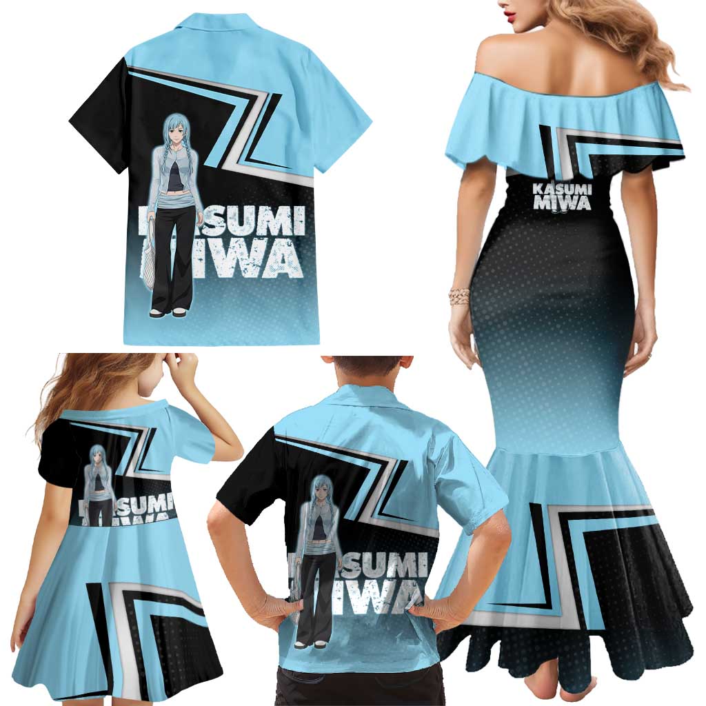 Kasumi Miwa Family Matching Mermaid Dress and Hawaiian Shirt Blue Gradient Anime Style