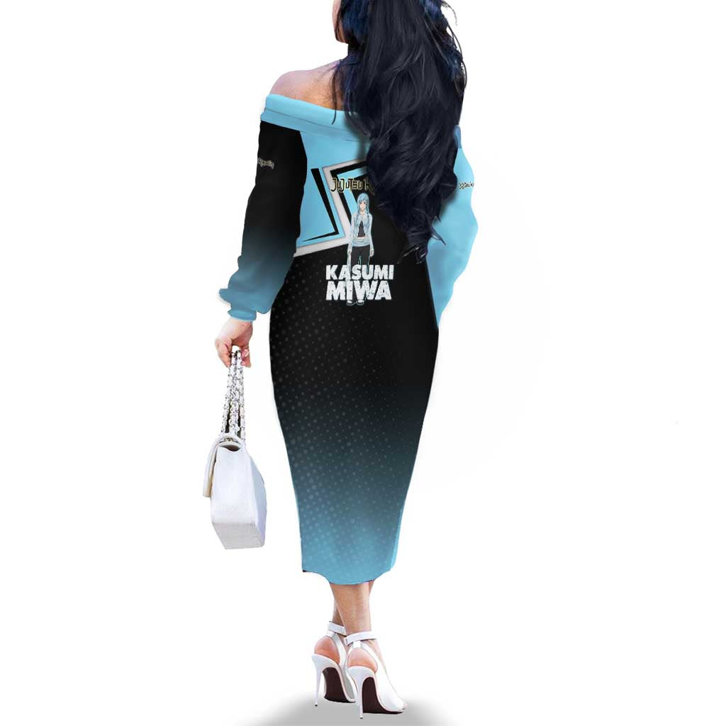 Kasumi Miwa Family Matching Off The Shoulder Long Sleeve Dress and Hawaiian Shirt Blue Gradient Anime Style