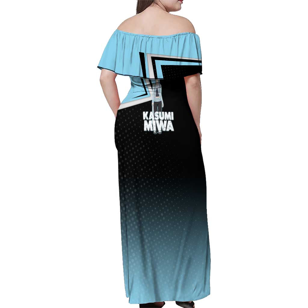 Kasumi Miwa Family Matching Off Shoulder Maxi Dress and Hawaiian Shirt Blue Gradient Anime Style