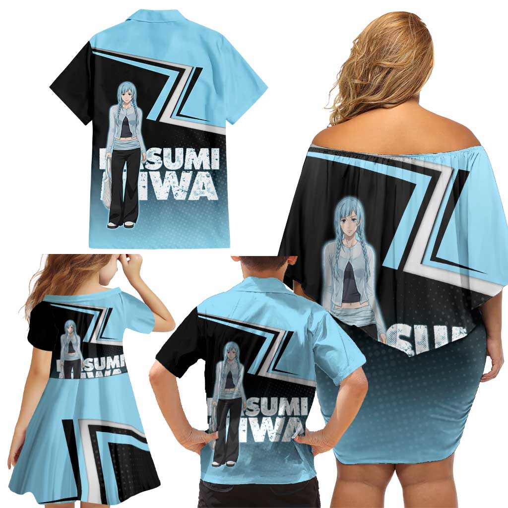 Kasumi Miwa Family Matching Off Shoulder Short Dress and Hawaiian Shirt Blue Gradient Anime Style