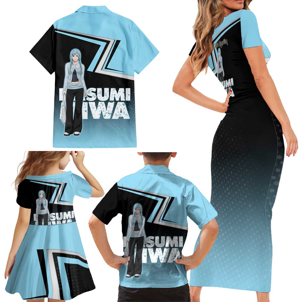 Kasumi Miwa Family Matching Short Sleeve Bodycon Dress and Hawaiian Shirt Blue Gradient Anime Style