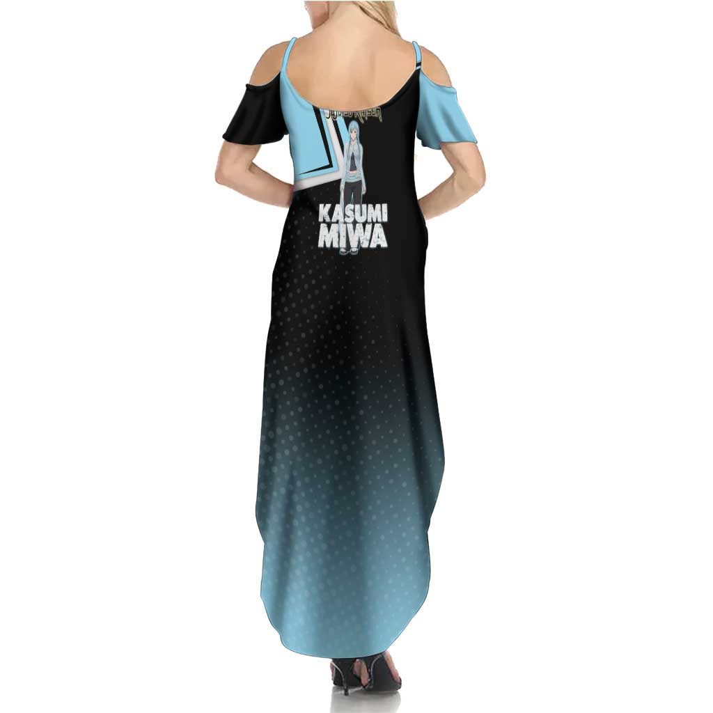 Kasumi Miwa Family Matching Summer Maxi Dress and Hawaiian Shirt Blue Gradient Anime Style