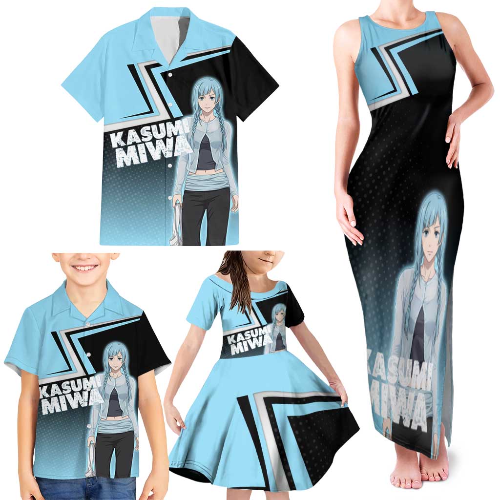 Kasumi Miwa Family Matching Tank Maxi Dress and Hawaiian Shirt Blue Gradient Anime Style